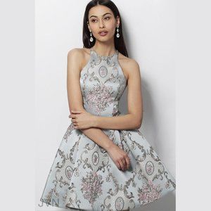 Jovani JVN65513 Blue Halter Floral Mini Dress